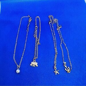 Gold Tone Anklet Lot of 4 Pearl Elephant Starfish Anchor Charms